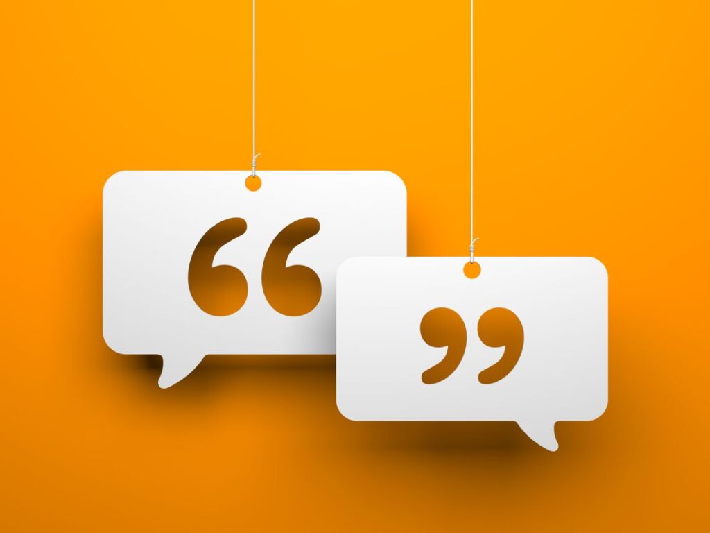 quote icon on an orange color background
